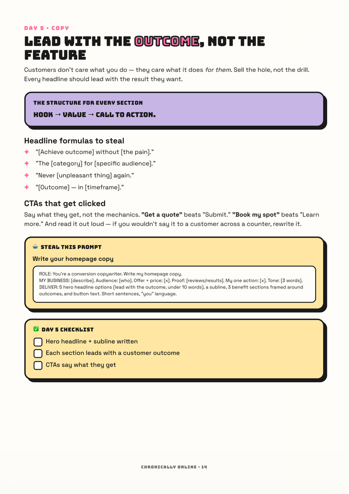 Sample page from the free marketing guide