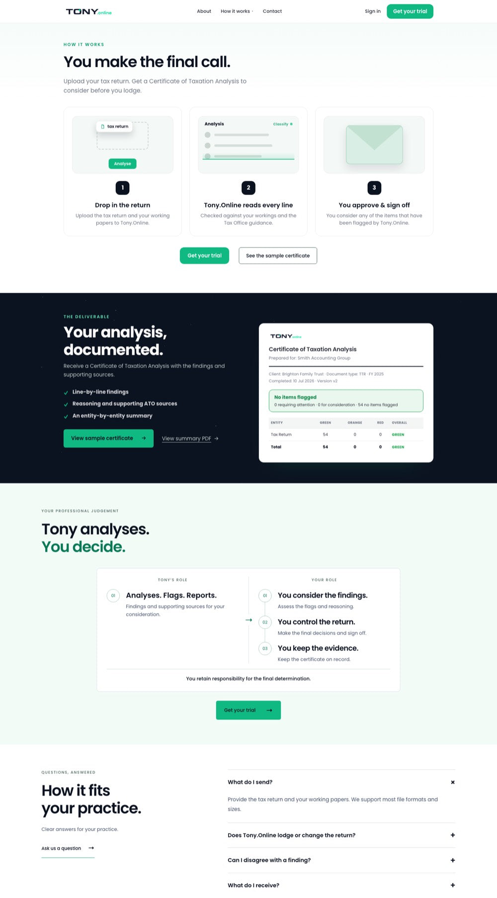 Tony.Online How it works page